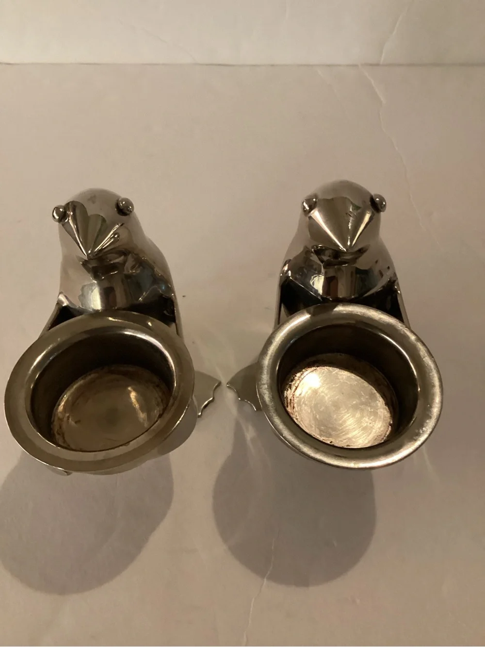 Restoration Hardware Penguin Candle Holders Silverplate Pair Modern Decor